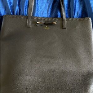 kate spade Black Leather Tote with Bow and Gold Logo